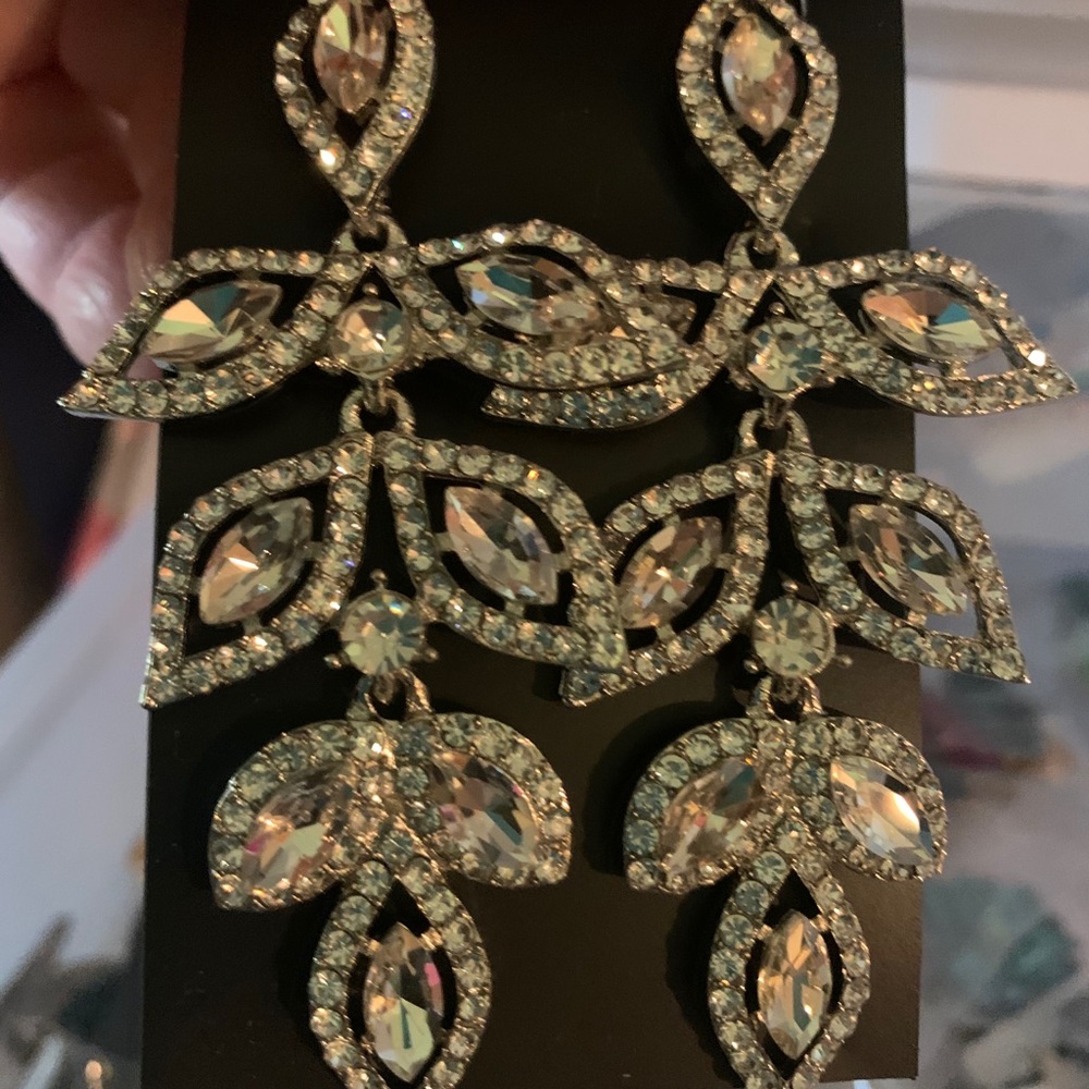 Clear Swarovski Crystals Leaf Design Earrings